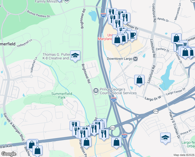 map of restaurants, bars, coffee shops, grocery stores, and more near 9005 Congress Place in Prince George's County