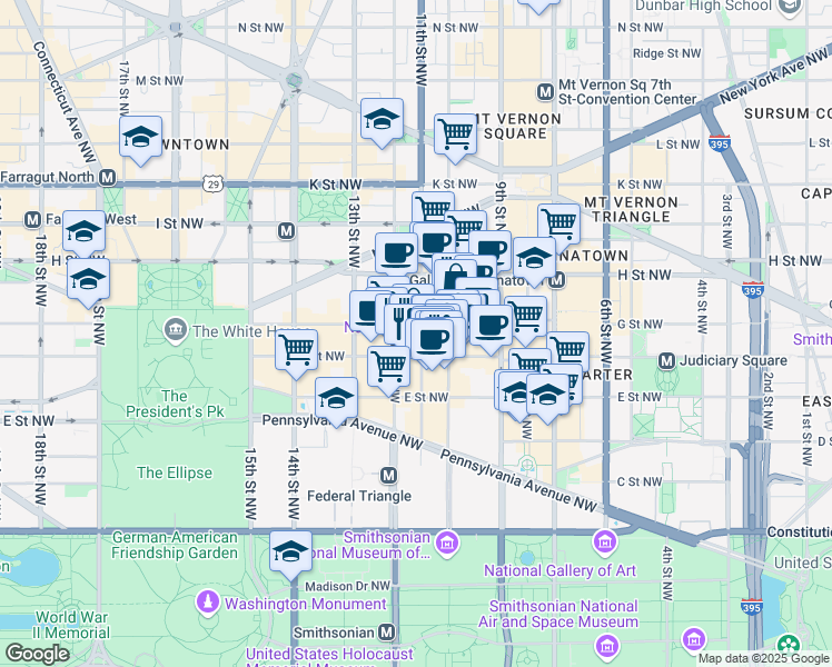 map of restaurants, bars, coffee shops, grocery stores, and more near 101 Independence Avenue Southeast in Washington