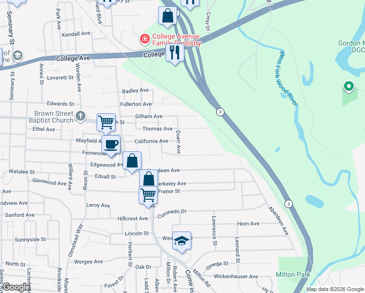 map of restaurants, bars, coffee shops, grocery stores, and more near 1419 Doerr Avenue in Alton
