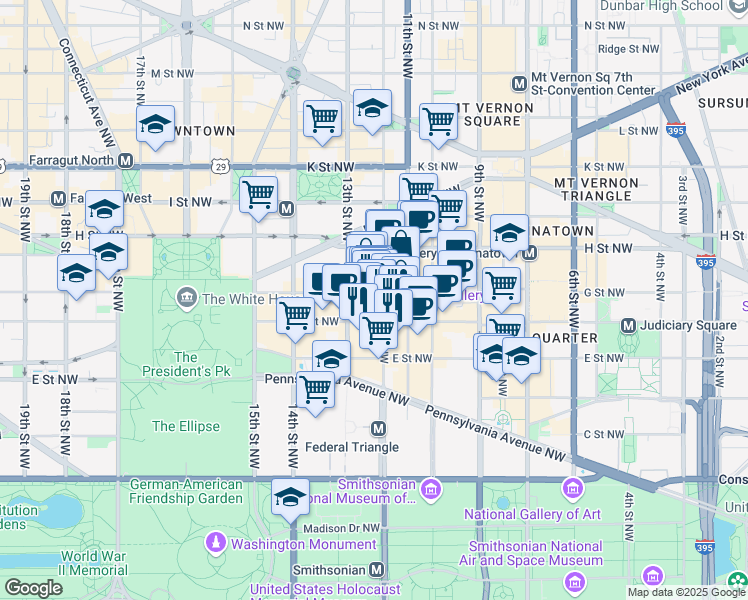 map of restaurants, bars, coffee shops, grocery stores, and more near 101 Independence Avenue Southeast in Washington