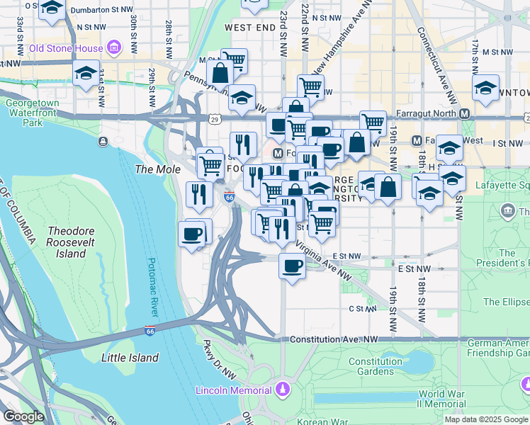 map of restaurants, bars, coffee shops, grocery stores, and more near 101 Independence Avenue Southeast in Washington
