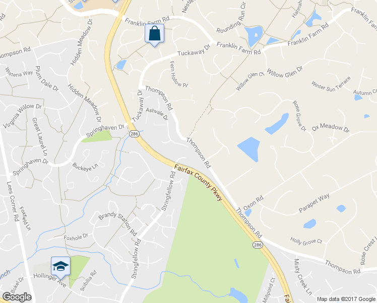 map of restaurants, bars, coffee shops, grocery stores, and more near 3504 Stringfellow Court in Fairfax