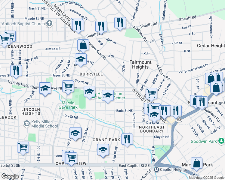 map of restaurants, bars, coffee shops, grocery stores, and more near 101 Independence Avenue Southeast in Washington