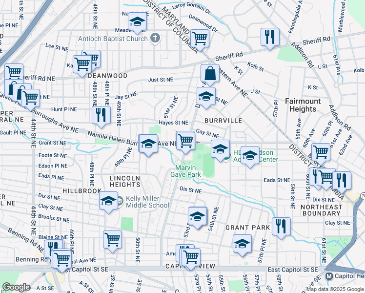 map of restaurants, bars, coffee shops, grocery stores, and more near 101 Independence Avenue Southeast in Washington