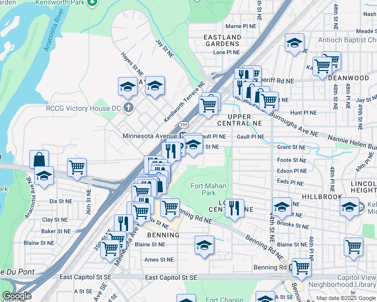 map of restaurants, bars, coffee shops, grocery stores, and more near 101 Independence Avenue Southeast in Washington