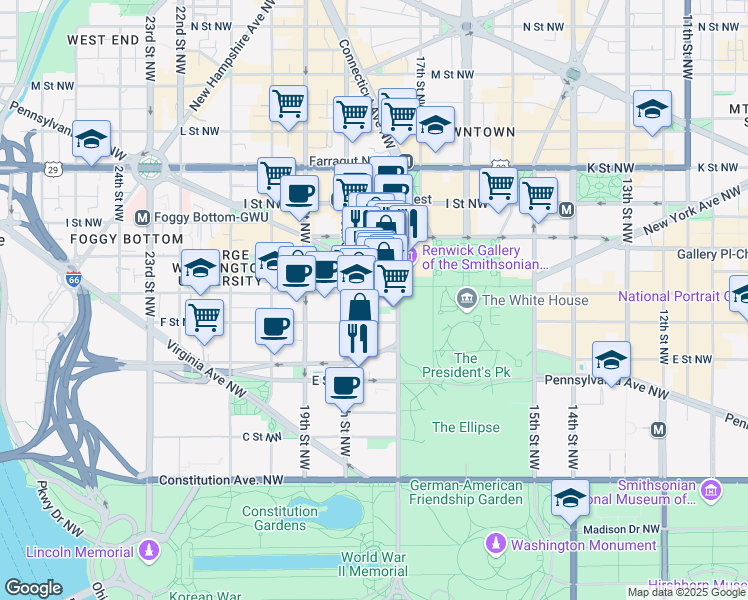 map of restaurants, bars, coffee shops, grocery stores, and more near 101 Independence Avenue Southeast in Washington