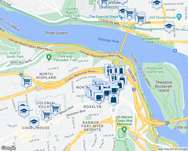 map of restaurants, bars, coffee shops, grocery stores, and more near 101 Independence Avenue Southeast in Washington