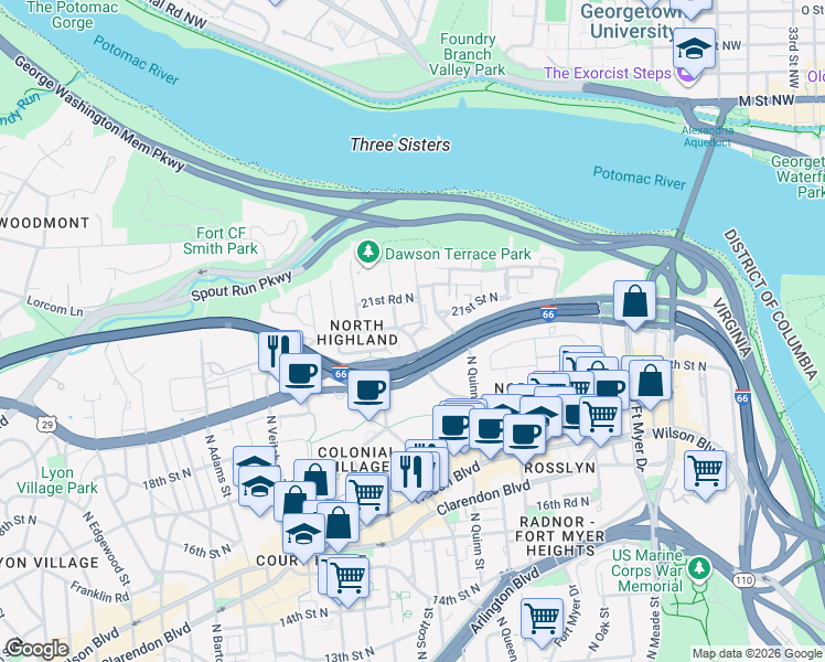 map of restaurants, bars, coffee shops, grocery stores, and more near 101 Independence Avenue Southeast in Washington