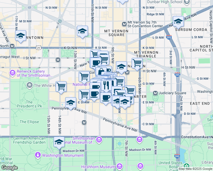 map of restaurants, bars, coffee shops, grocery stores, and more near 101 Independence Avenue Southeast in Washington