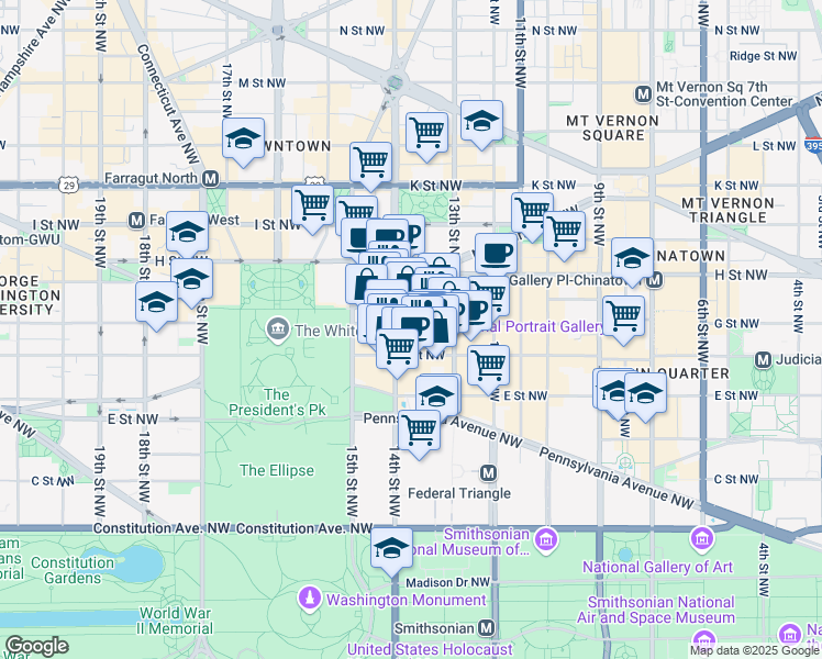 map of restaurants, bars, coffee shops, grocery stores, and more near 101 Independence Avenue Southeast in Washington