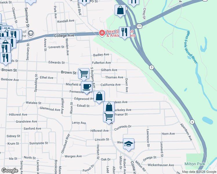 map of restaurants, bars, coffee shops, grocery stores, and more near 204 Wisconsin Avenue in Alton