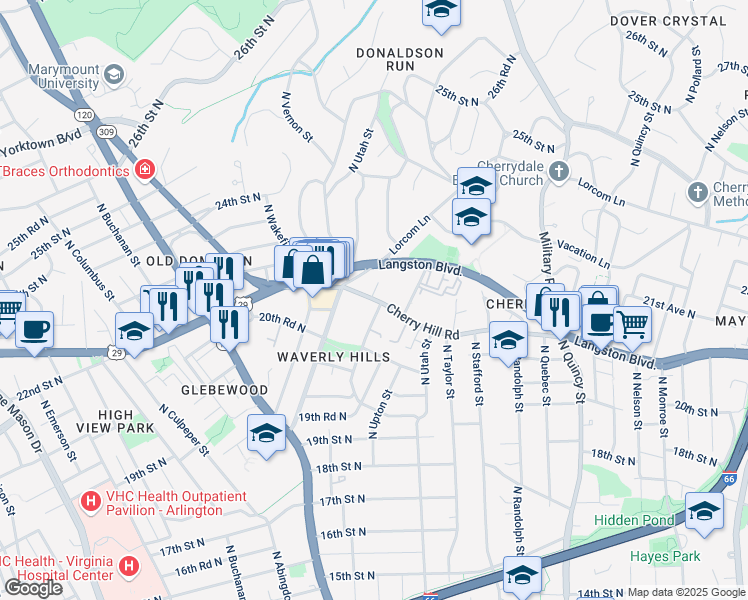 map of restaurants, bars, coffee shops, grocery stores, and more near 4400 Lee Hwy in Arlington