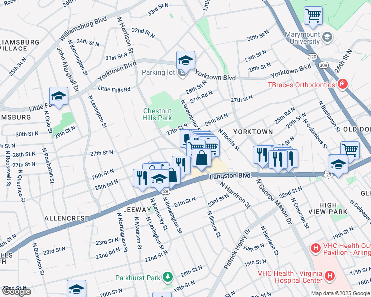 map of restaurants, bars, coffee shops, grocery stores, and more near 5346 26th Street North in Arlington