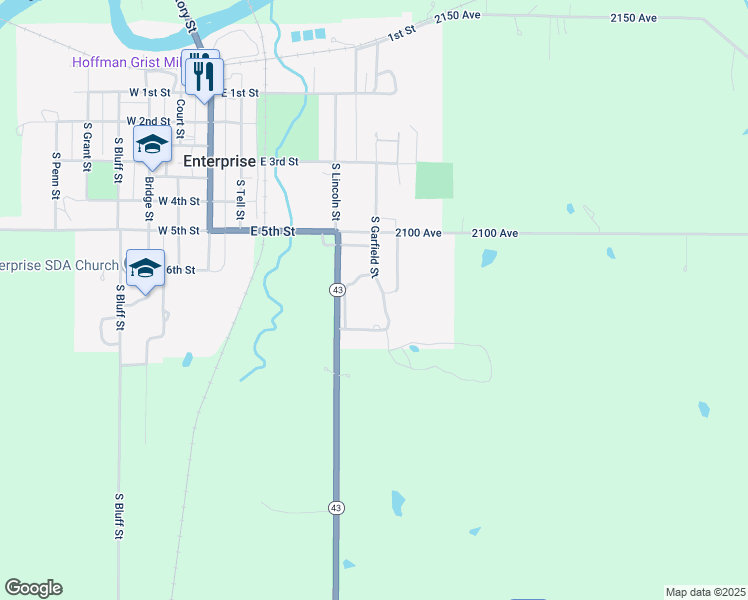 map of restaurants, bars, coffee shops, grocery stores, and more near 557-599 S Garfield St in Enterprise