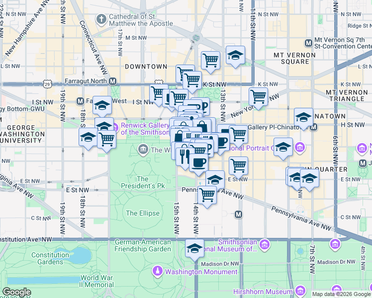 map of restaurants, bars, coffee shops, grocery stores, and more near 101 Independence Avenue Southeast in Washington