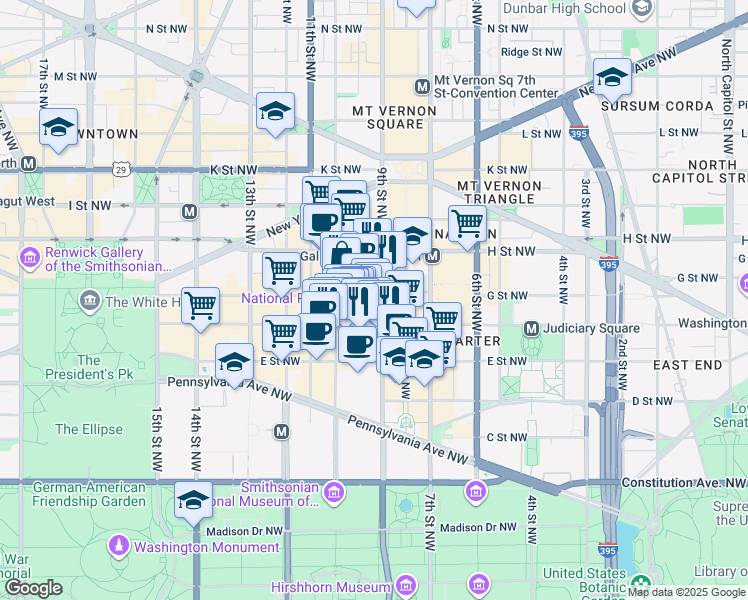 map of restaurants, bars, coffee shops, grocery stores, and more near 101 Independence Avenue Southeast in Washington