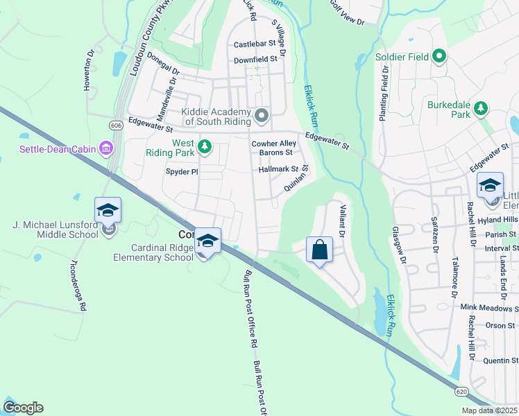 map of restaurants, bars, coffee shops, grocery stores, and more near 25964 Donovan Drive in Chantilly