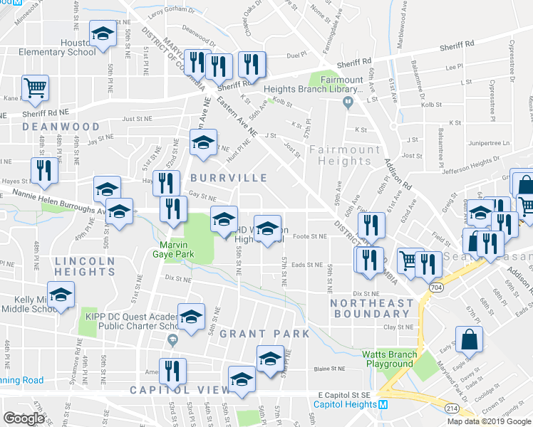 map of restaurants, bars, coffee shops, grocery stores, and more near 101 Independence Avenue Southeast in Washington