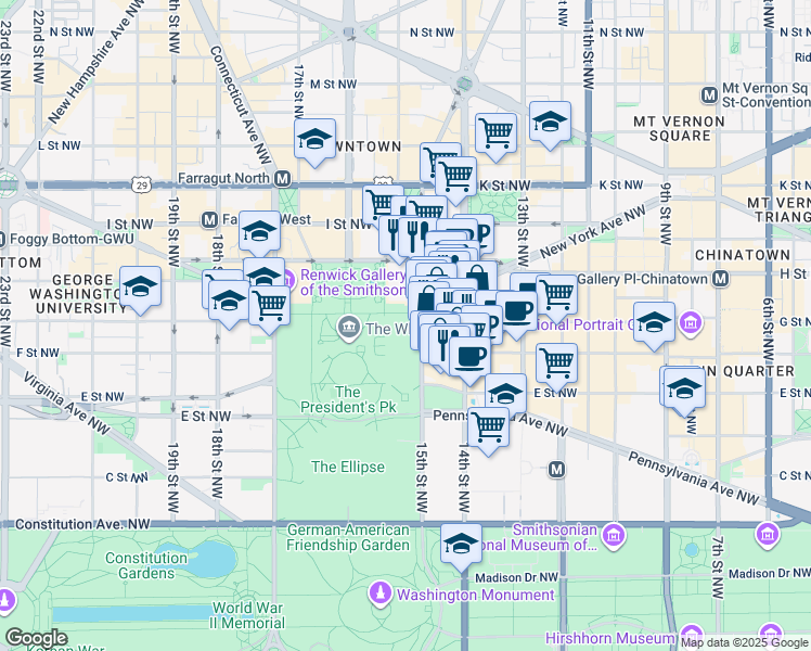 map of restaurants, bars, coffee shops, grocery stores, and more near 101 Independence Avenue Southeast in Washington