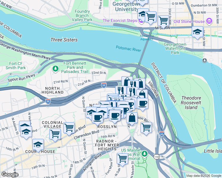 map of restaurants, bars, coffee shops, grocery stores, and more near 101 Independence Avenue Southeast in Washington