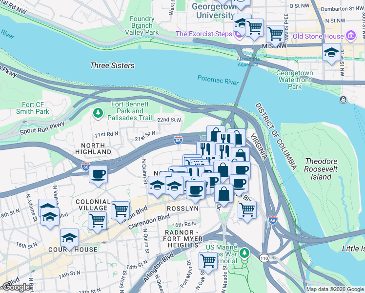 map of restaurants, bars, coffee shops, grocery stores, and more near 101 Independence Avenue Southeast in Washington