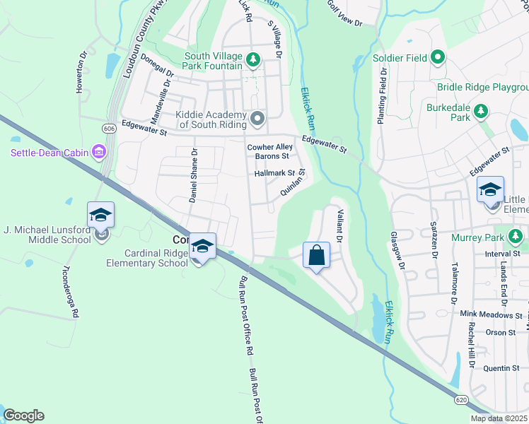 map of restaurants, bars, coffee shops, grocery stores, and more near 25997 Fair Ponds Lane in Chantilly