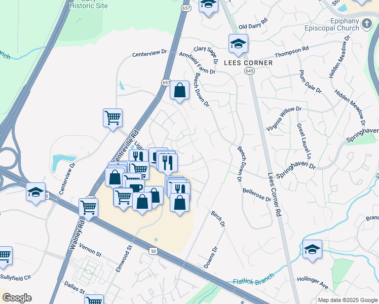map of restaurants, bars, coffee shops, grocery stores, and more near 3750 Picasso Place in Chantilly