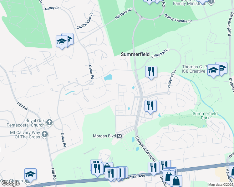 map of restaurants, bars, coffee shops, grocery stores, and more near 604 Tailgate Terrace in Summerfield