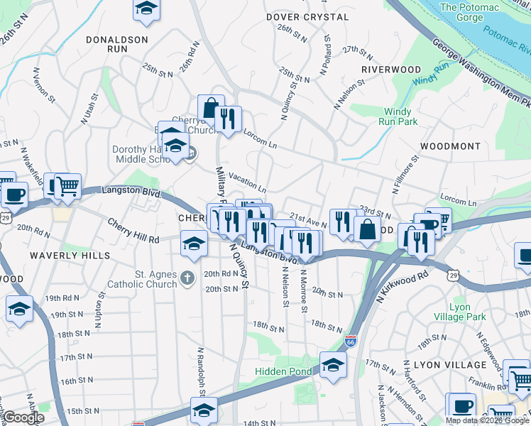 map of restaurants, bars, coffee shops, grocery stores, and more near 101 Independence Avenue Southeast in Washington