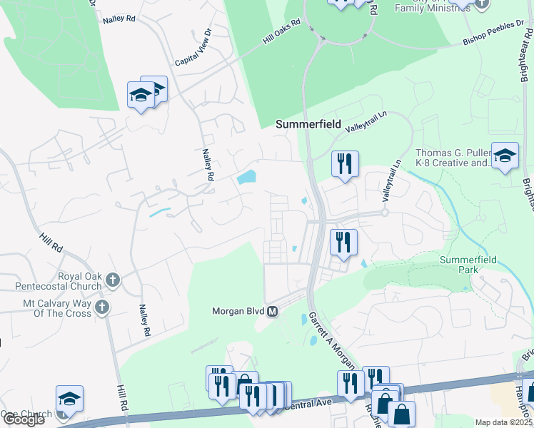 map of restaurants, bars, coffee shops, grocery stores, and more near 604 Tailgate Terrace in Summerfield