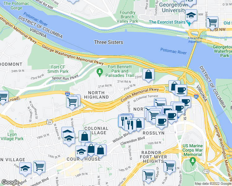 map of restaurants, bars, coffee shops, grocery stores, and more near 101 Independence Avenue Southeast in Washington