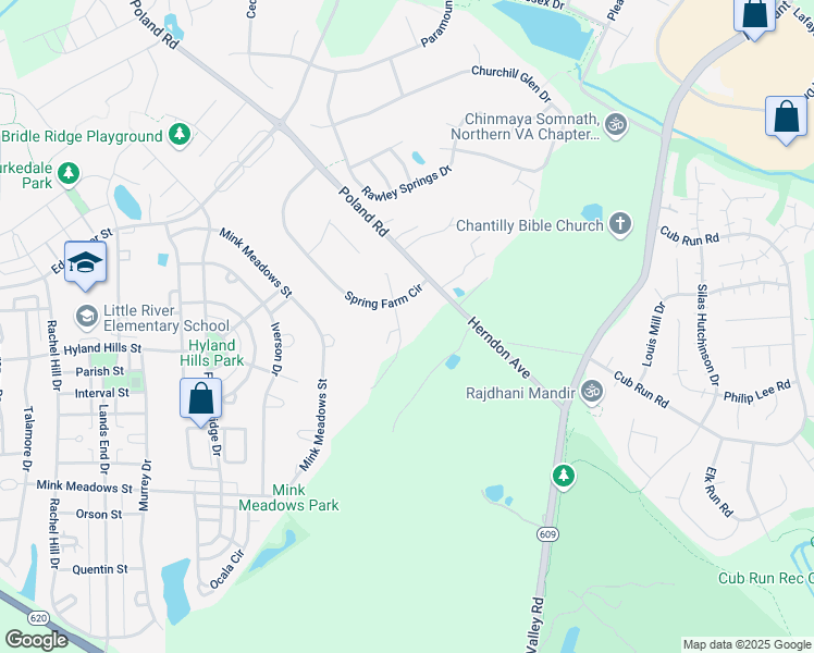 map of restaurants, bars, coffee shops, grocery stores, and more near 25954 McCoy Court in Chantilly