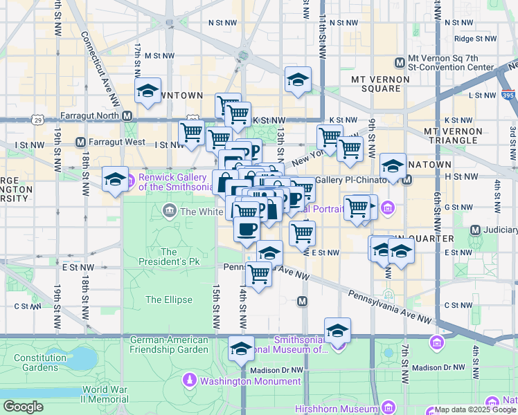 map of restaurants, bars, coffee shops, grocery stores, and more near 101 Independence Avenue Southeast in Washington