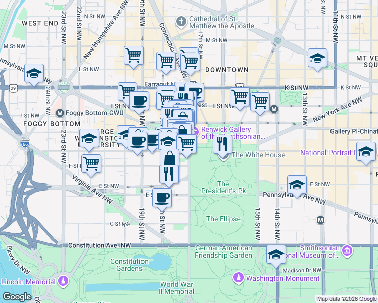 map of restaurants, bars, coffee shops, grocery stores, and more near 101 Independence Avenue Southeast in Washington