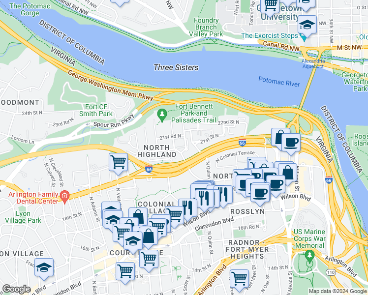 map of restaurants, bars, coffee shops, grocery stores, and more near 101 Independence Avenue Southeast in Washington