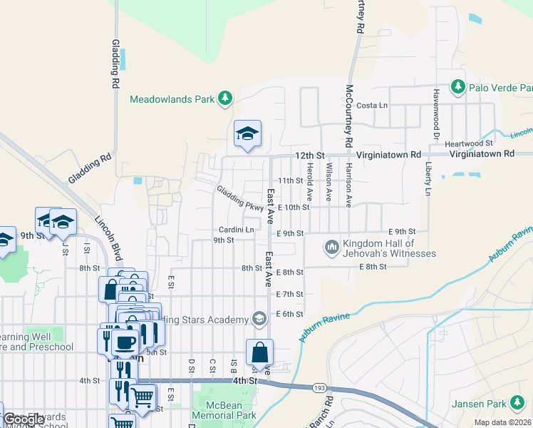 map of restaurants, bars, coffee shops, grocery stores, and more near 955 East Avenue in Lincoln