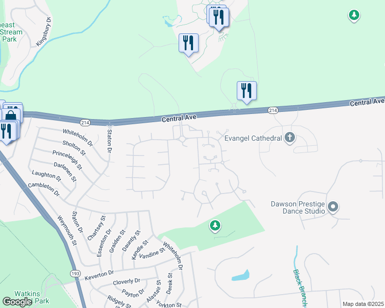 map of restaurants, bars, coffee shops, grocery stores, and more near 14040 New Acadia Lane in Upper Marlboro