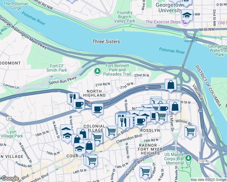 map of restaurants, bars, coffee shops, grocery stores, and more near 101 Independence Avenue Southeast in Washington