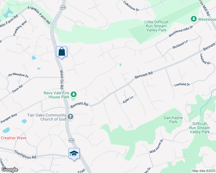 map of restaurants, bars, coffee shops, grocery stores, and more near 12326 Bennett Road in Herndon