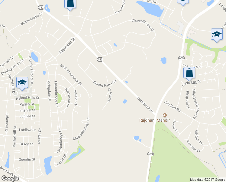 map of restaurants, bars, coffee shops, grocery stores, and more near 25954 McCoy Court in Chantilly
