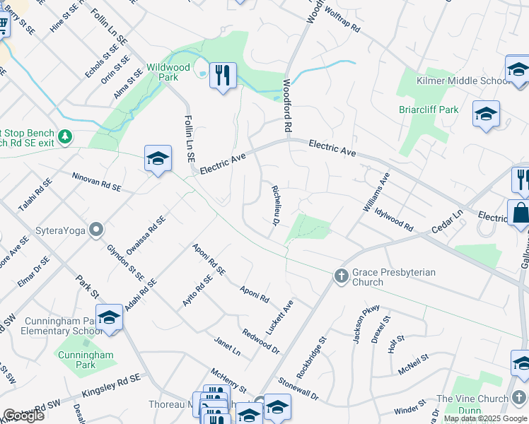 map of restaurants, bars, coffee shops, grocery stores, and more near 8526 Minerva Court in Vienna