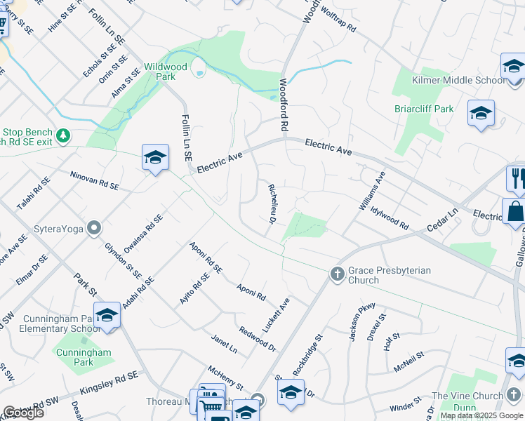 map of restaurants, bars, coffee shops, grocery stores, and more near 8526 Minerva Court in Vienna