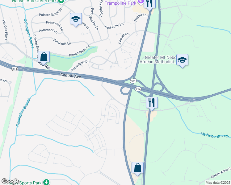 map of restaurants, bars, coffee shops, grocery stores, and more near 16200 Old Central Avenue in Upper Marlboro