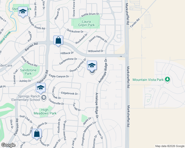 map of restaurants, bars, coffee shops, grocery stores, and more near 7508 Lost Pony Place in Colorado Springs