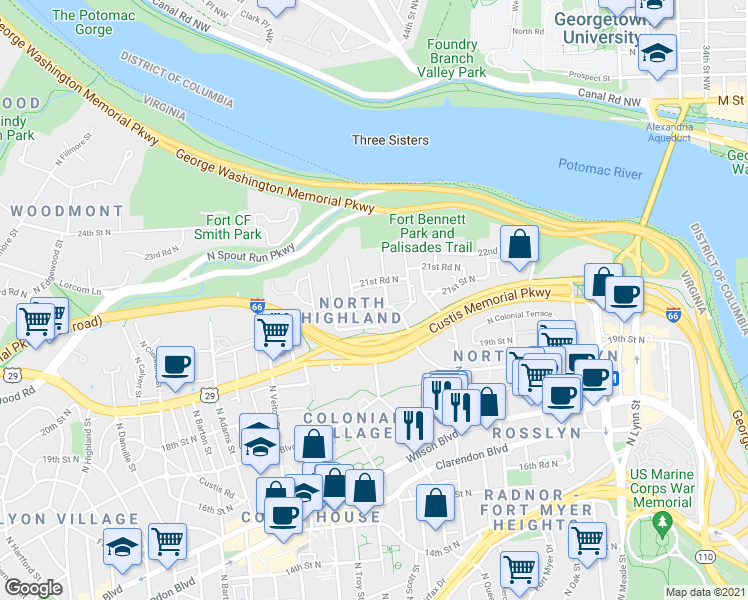 map of restaurants, bars, coffee shops, grocery stores, and more near 101 Independence Avenue Southeast in Washington