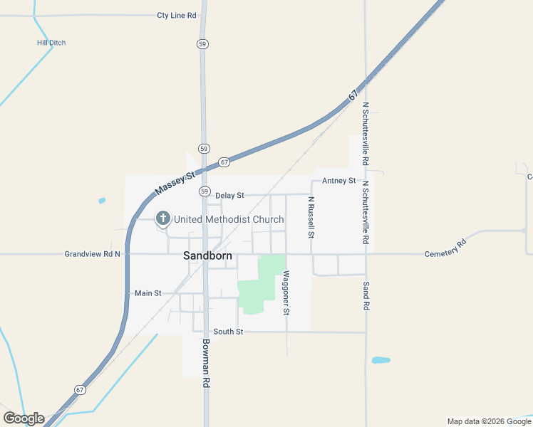 map of restaurants, bars, coffee shops, grocery stores, and more near 115 Maple Street in Sandborn