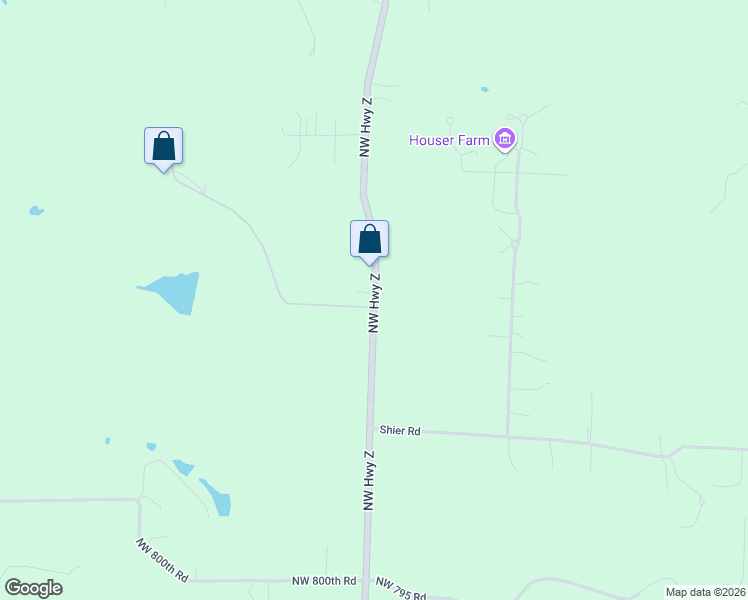 map of restaurants, bars, coffee shops, grocery stores, and more near 858 Northwest State Highway Z in Bates City