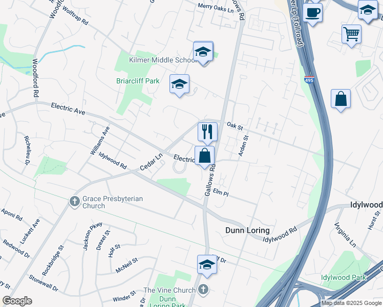 map of restaurants, bars, coffee shops, grocery stores, and more near 2257 Wheystone Street in Vienna
