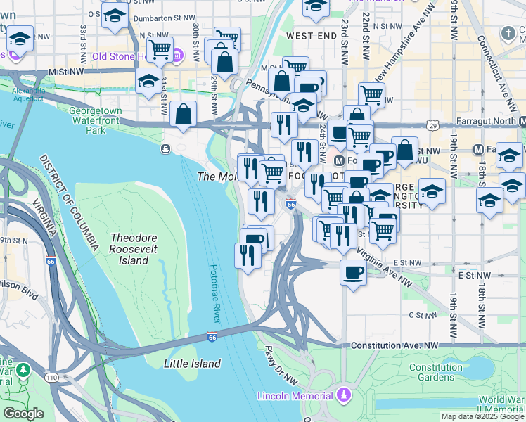 map of restaurants, bars, coffee shops, grocery stores, and more near 101 Independence Avenue Southeast in Washington