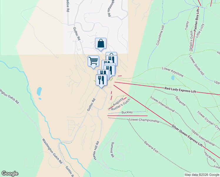 map of restaurants, bars, coffee shops, grocery stores, and more near 14 Snowmass Road in Crested Butte